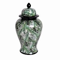 ваза керамическая листья с крышкой бело-зеленая 22*40см в Ростове-на-Дону