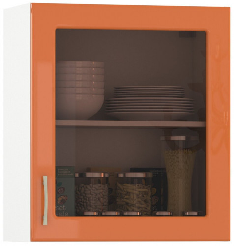 шкаф навесной 600 витрина 1 дверь кухня сандра манго глянец/белый в Ростове-на-Дону