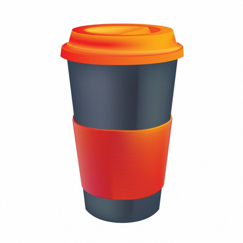 термостакан серый с оранжевым термодержателем в Ростове-на-Дону