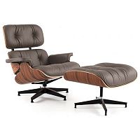 кресло eames style lounge chair кожа коричневое в Ростове-на-Дону