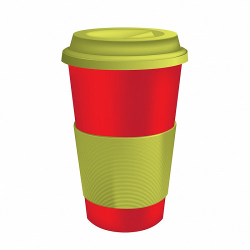 термостакан красный с салатовым термодержателем в Ростове-на-Дону